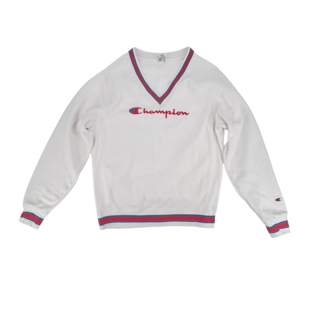 Champion White V-Neck Fleece Lined Sweatshirt Size Medium Men’s